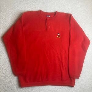 80s Disney Mickey Mouse men's red Henley crew neck sweater USA made xl